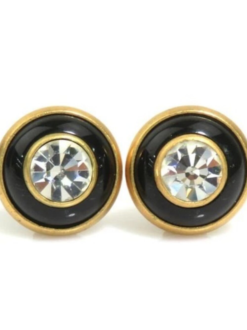 Auth CHANEL Vintage Earrings Gold/Black Metal/Rhinestone - h32239a